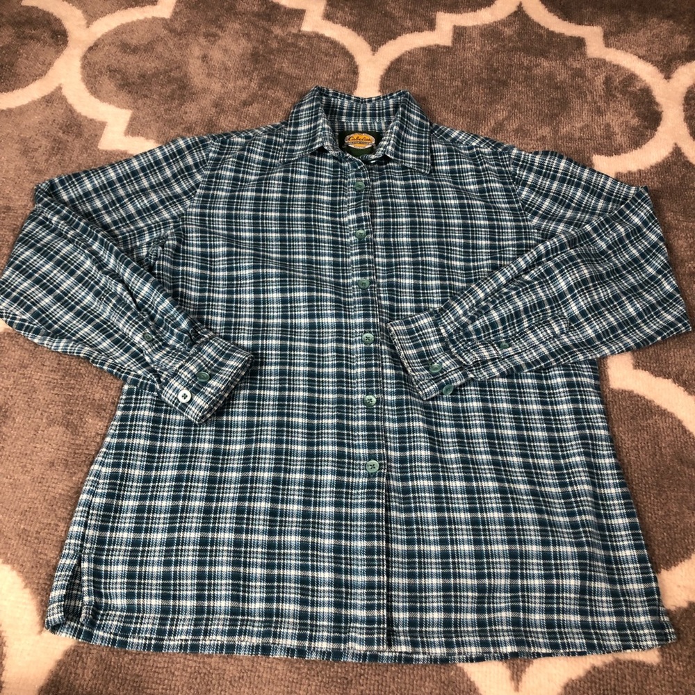 Cabelas Shirt Womens Small 100 Cotton Flannel Checkered Soft Button Up